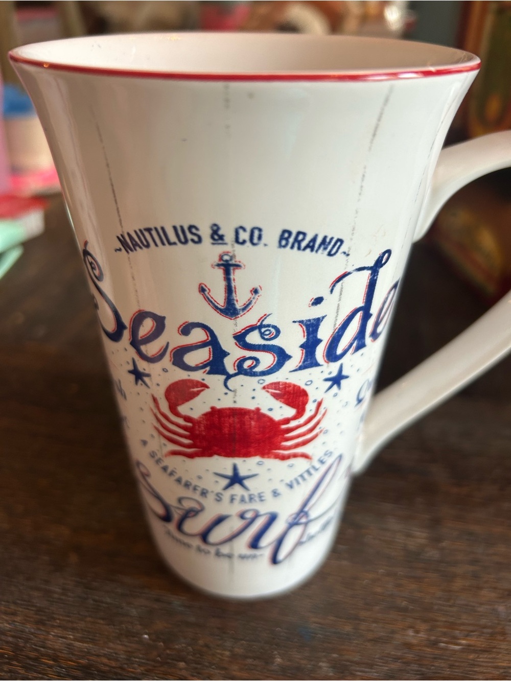 222 Fifth White Ceramic Seaside Crab Mug with Red and Blue Accents set of 2